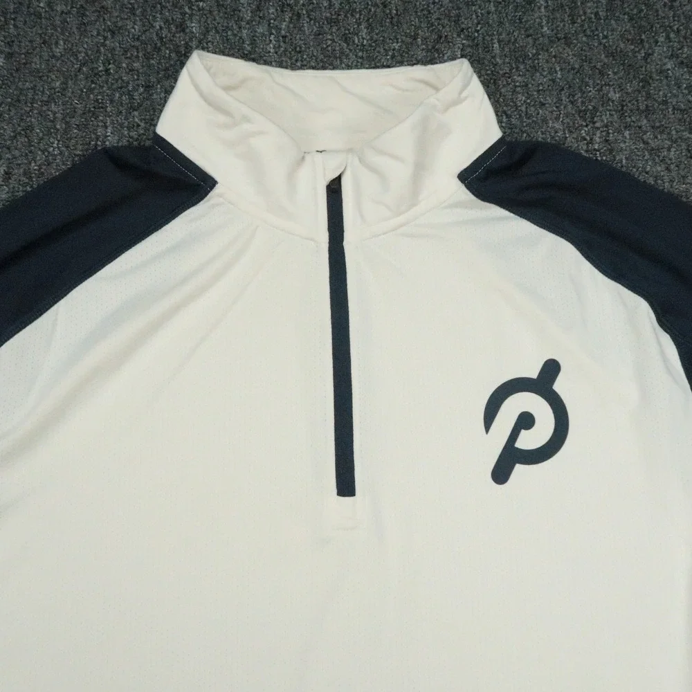 Rhone‎ Pullover Mens Medium Cream Blue Quarter Zip Peloton Performance Athletic